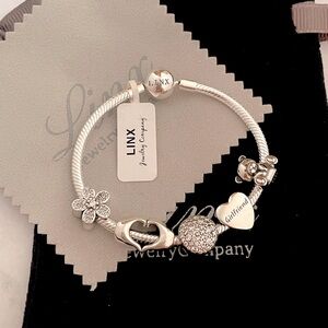 Linx Snake Chain Bracelet with Girlfriend Themed Charms 925 sterling silver
